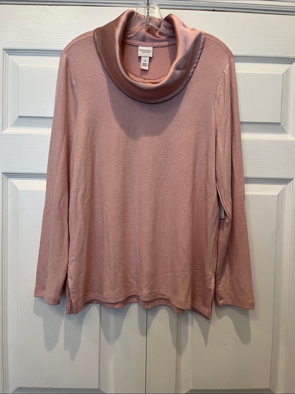 Chico's Dusty Rose Satin-Trim Cowl Neck Top
